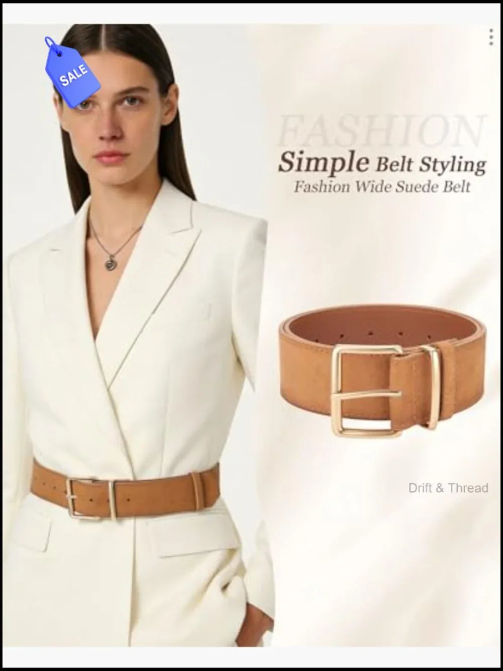 Chunky Wide Faux Suede Belt with Gold Buckle for Dresses & Coats Adjustable